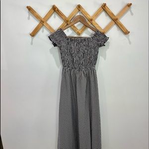 Off the shoulder, smock black and white maxi dress